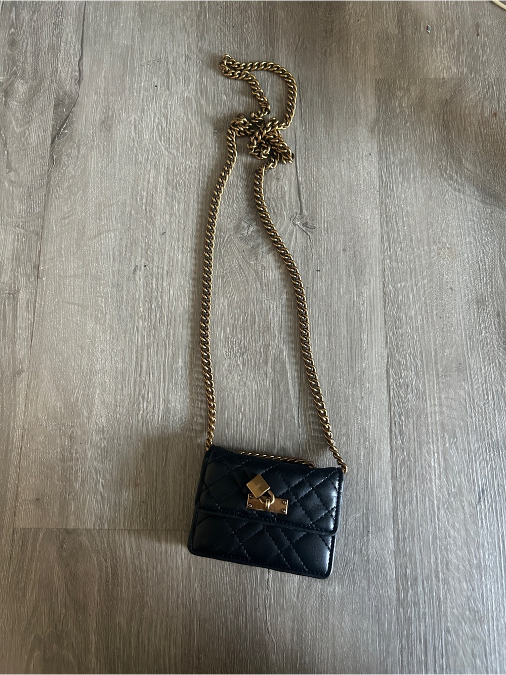 Kurt Geiger Black Quilted Mini Crossbody with Gold Chain